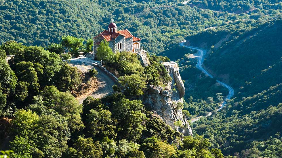 Valley of River Loussios and Agios Athanassios church in Timios Prodromos Monastery peloponnese